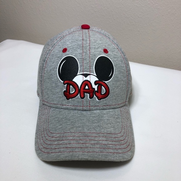 Disney Men's Cotton Mickey Mouse Dad Fan Adjustable Gray Red Black Baseball Cap - Picture 2 of 13